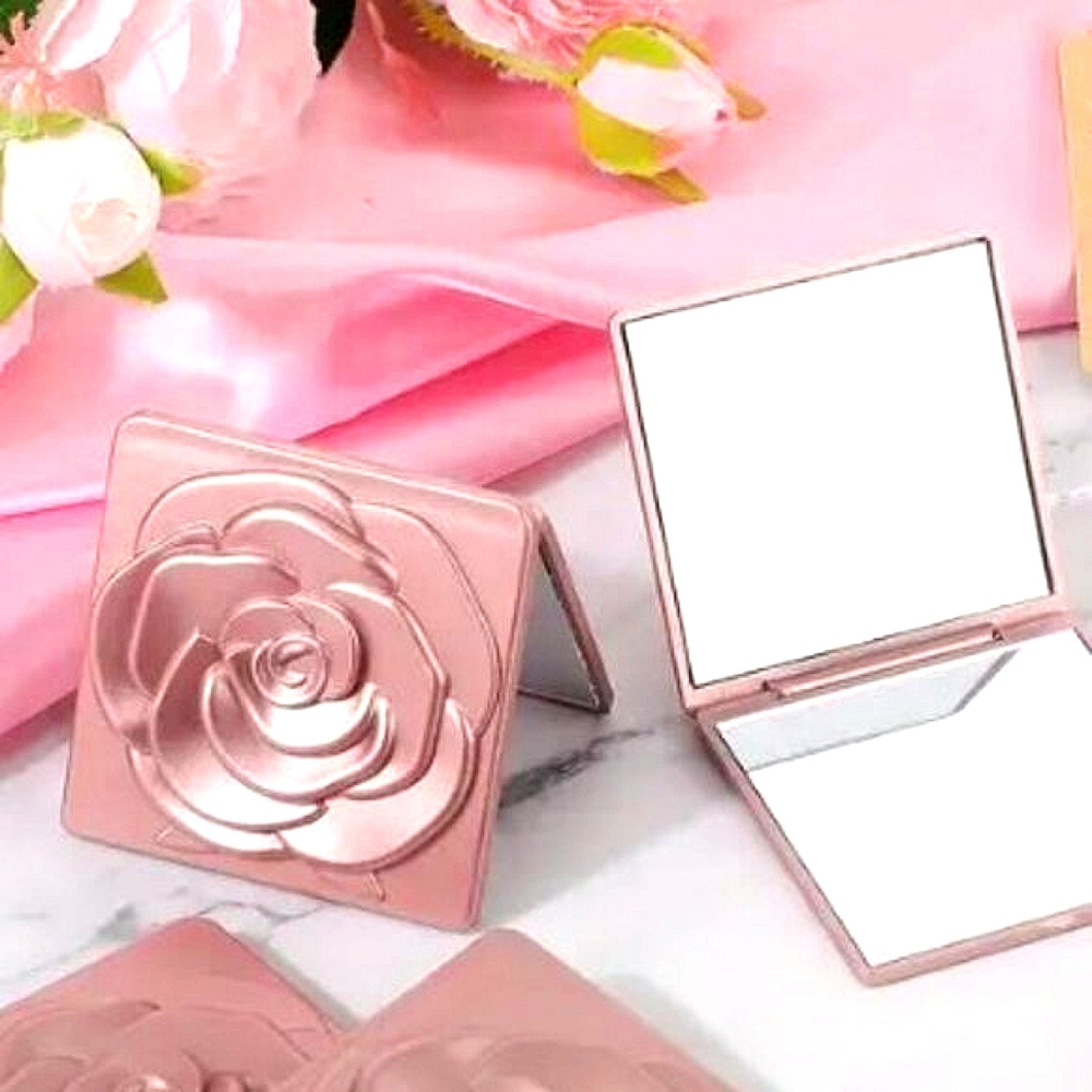 ๐นElegant Pink Rose Design Compact Pocket Makeup Mirror Normal & Magnifying - Picture 1 of 11